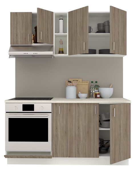 Set haaus V7, Stejar Sonoma Inchis/Alb, Blat Thermo 28 mm, L 160 cm