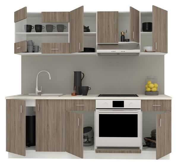 Set haaus V13, Stejar Sonoma Inchis/Alb, Blat Thermo 28 mm, L 220 cm