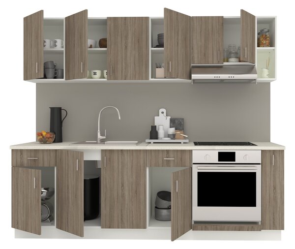 Set haaus V17, Stejar Sonoma Inchis/Alb, Blat Thermo 28 mm, L 240 cm