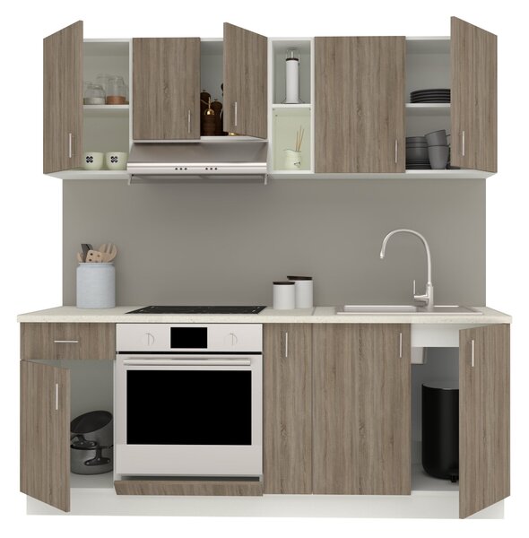 Set haaus V11, Stejar Sonoma Inchis/Alb, Blat Thermo 28 mm, L 200 cm