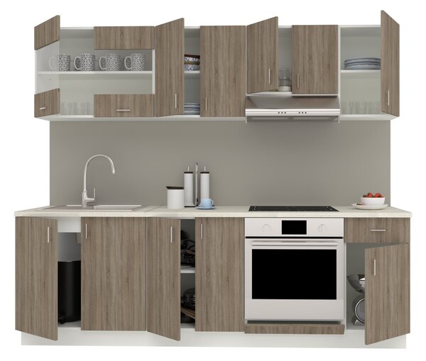 Set haaus V15, Stejar Sonoma Inchis/Alb, Blat Thermo 28 mm, L 240 cm