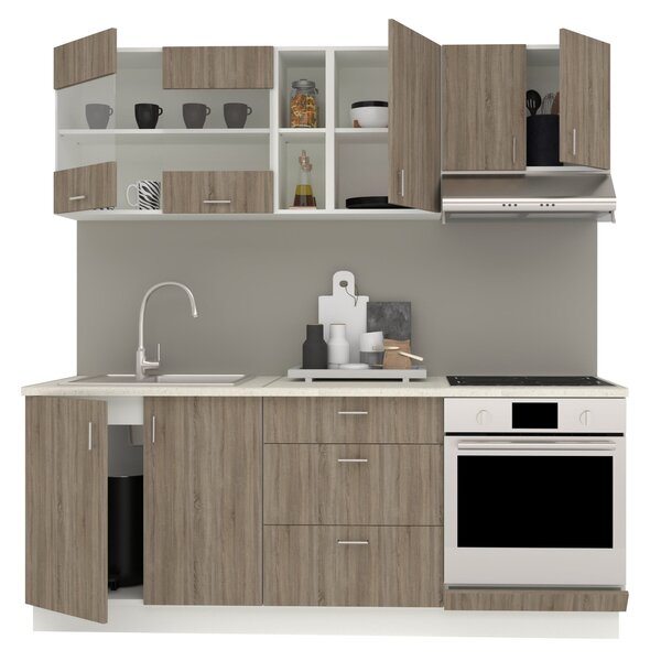 Set haaus V12, Stejar Sonoma Inchis/Alb, Blat Thermo 28 mm, L 200 cm