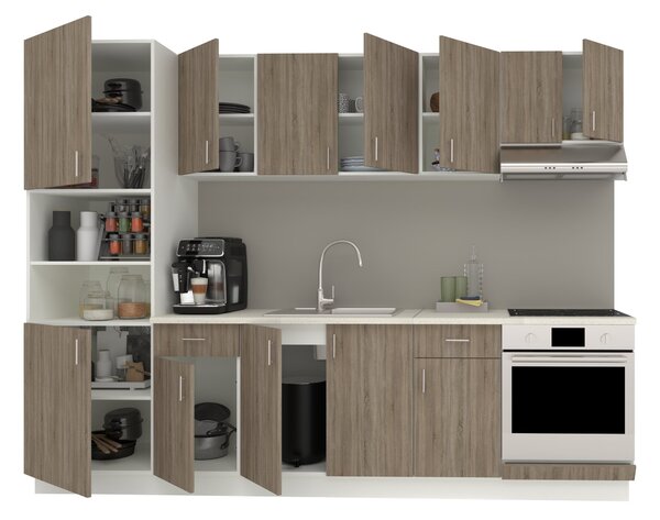 Set haaus V24, Stejar Sonoma Inchis/Alb, Blat Thermo 28 mm, L 280 cm