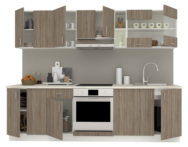 Set haaus V19, Stejar Sonoma Inchis/Alb, Blat Thermo 28 mm, L 260 cm
