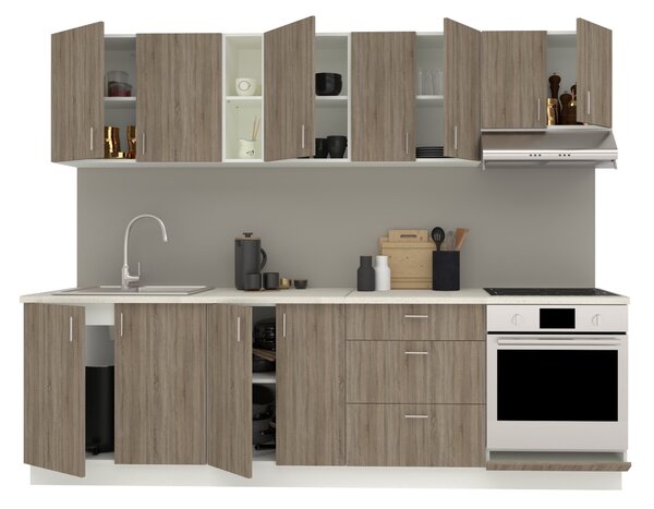 Set haaus V18, Stejar Sonoma Inchis/Alb, Blat Thermo 28 mm, L 260 cm
