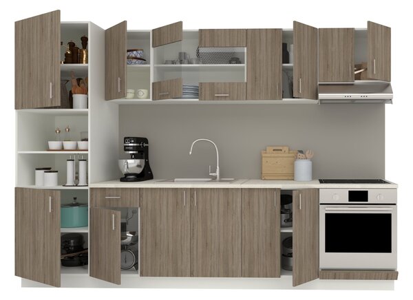 Set haaus V27, Stejar Sonoma Inchis/Alb, Blat Thermo 28 mm, L 300 cm