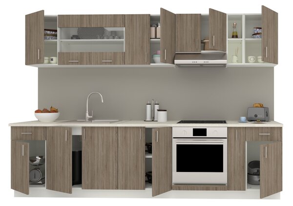 Set haaus V25, Stejar Sonoma Inchis/Alb, Blat Thermo 28 mm, L 300 cm
