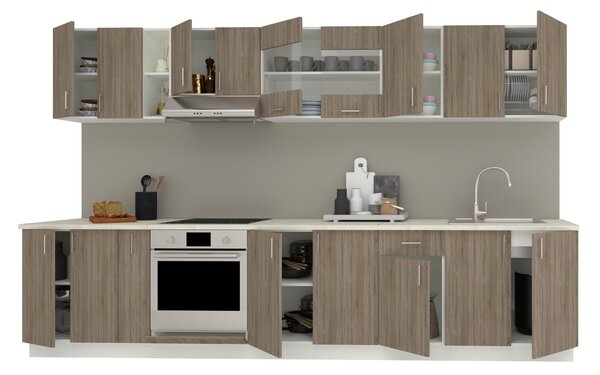 Set haaus V32, Stejar Sonoma Inchis/Alb, Blat Thermo 28 mm, L 340 cm