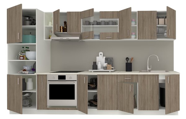 Set haaus V33, Stejar Sonoma Inchis/Alb, Blat Thermo 28 mm, L 340 cm