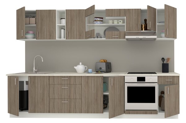 Set haaus V28, Stejar Sonoma Inchis/Alb, Blat Thermo 28 mm, L 320 cm