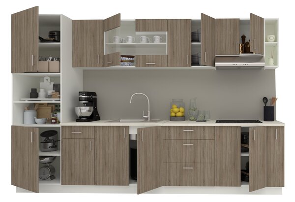 Set haaus V29, Stejar Sonoma Inchis/Alb, Blat Thermo 28 mm, L 320 cm