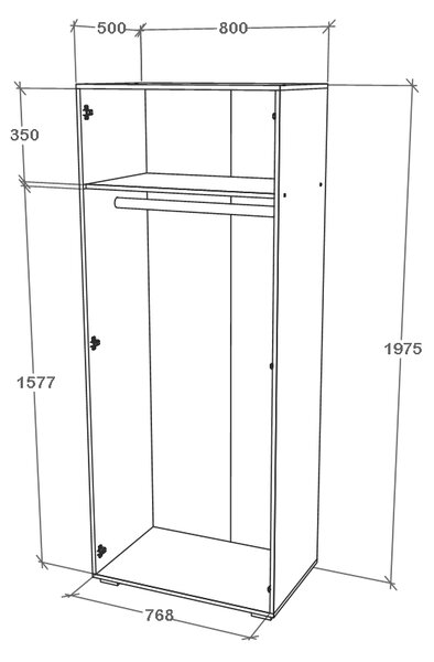 Dulap haaus Nero, 2 Usi, oglinda, Stejar Bronz, 80 x 52 x 200 cm
