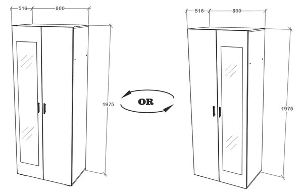 Dulap haaus Nero, 2 Usi, oglinda, Stejar Bronz, 80 x 52 x 200 cm