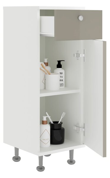 Corp haaus Zaria, 1 Sertar, 1 Usa, Gri Lucios/Alb, MDF, L 30 x l 35 x H 85 cm
