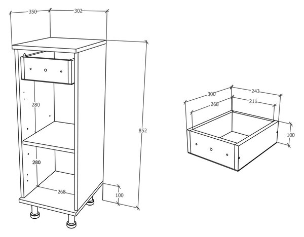 Corp haaus Zaria, 1 Sertar, 1 Usa, Gri Lucios/Alb, MDF, L 30 x l 35 x H 85 cm