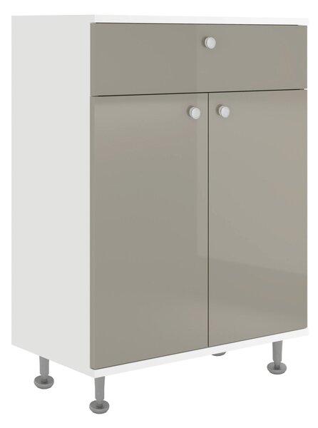 Corp haaus Zaria, 1 Sertar, 2 Usi, Gri Lucios/Alb, MDF, L 60 x l 35 x H 85 cm