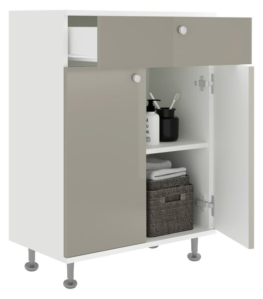 Corp haaus Zaria, 1 Sertar, 2 Usi, Gri Lucios/Alb, MDF, L 60 x l 35 x H 85 cm