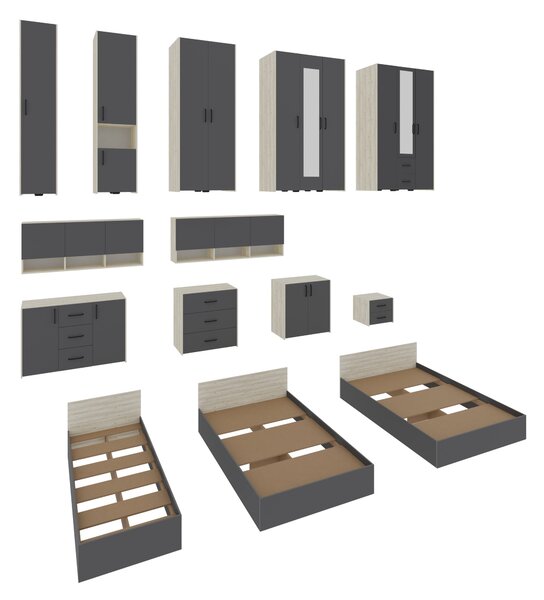 Comoda haaus Malmo, 3 Sertare, 2 Usi, Stejar Alb/Antracit, 120 x 42 x 80 cm