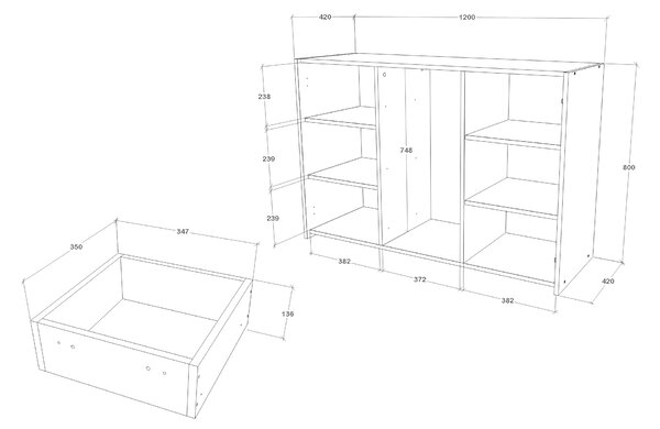 Comoda haaus Malmo, 3 Sertare, 2 Usi, Stejar Artisan/Argila, 120 x 42 x 80 cm