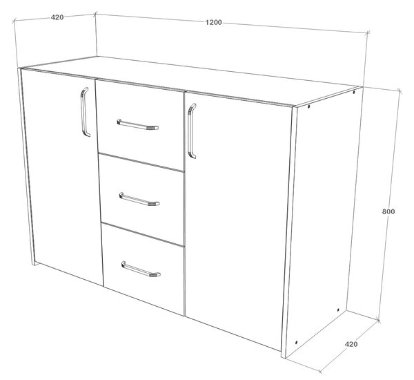 Comoda haaus Malmo, 3 Sertare, 2 Usi, Stejar Artisan/Argila, 120 x 42 x 80 cm