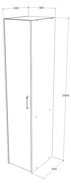 Dulap haaus Malmo, 1 Usa, cu polite, Stejar Alb/Antracit, 42 x 52 x 200 cm