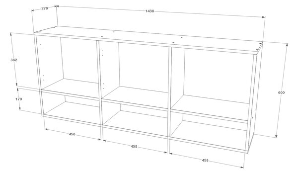 Dulap haaus Malmo, 3 Usi, Stejar Alb/Antracit, 144 x 27 x 60 cm
