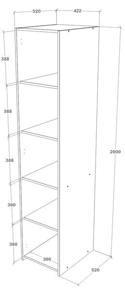 Dulap haaus Malmo, 1 Usa, cu polite, Stejar Alb/Antracit, 42 x 52 x 200 cm