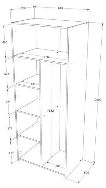 Dulap haaus Malmo, 2 Usi, cu polite, Stejar Alb/Antracit, 81 x 52 x 200 cm