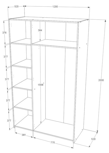 Dulap haaus Malmo, 3 Usi, Stejar Alb/Antracit, 120 x 52 x 200 cm