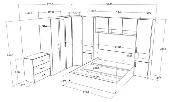 Set haaus V6, Pat 200 x 140 cm, Stejar Alb/Antracit
