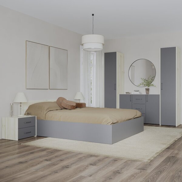 Set haaus V5, Pat 200 x 140 cm, Stejar Alb/Antracit