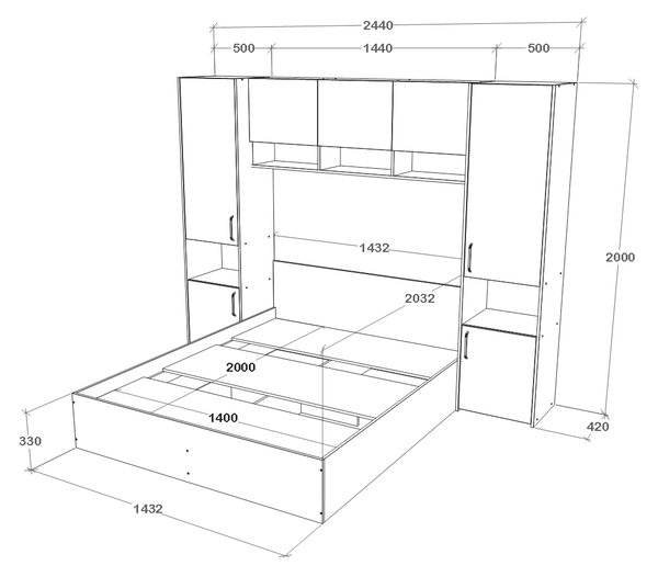 Set haaus V11, Pat 200 x 140 cm, Stejar Alb/Antracit