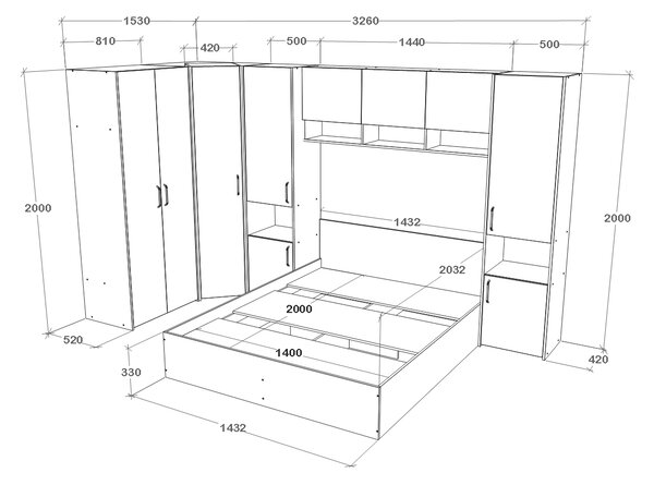 Set haaus V15, Pat 200 x 140 cm, Stejar Alb/Antracit