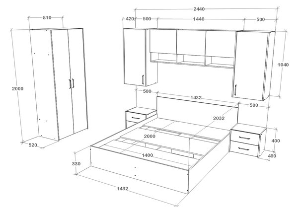 Set haaus V17, Pat 200 x 140 cm, Stejar Artisan/Argila