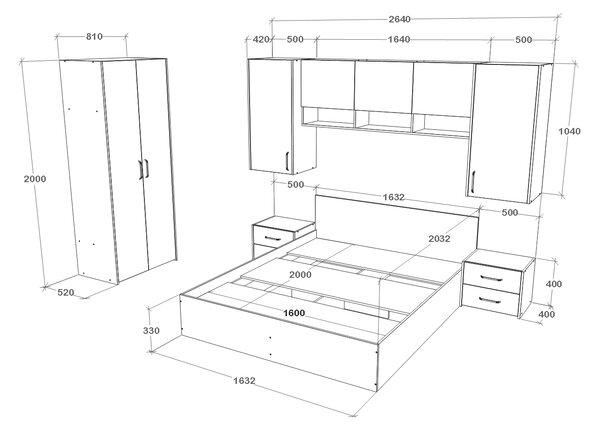 Set haaus V17, Pat 200 x 160 cm, Stejar Alb/Antracit