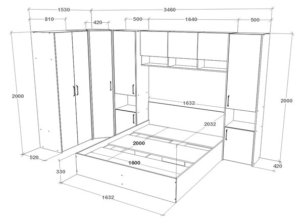Set haaus V15, Pat 200 x 160 cm, Stejar Alb/Antracit