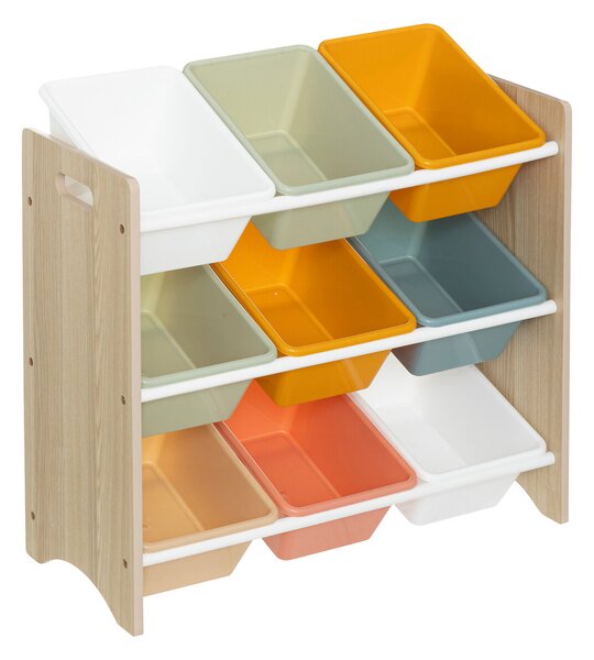 Raft de depozitare pentru jucării cu 9 cutii colorate, 60 x 29.5 x 66 cm