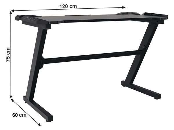 KONDELA Birou PC/birou gaming, negru, JADIS
