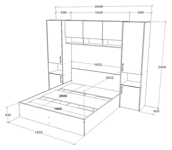 Set haaus V11, Pat 200 x 160 cm, Stejar Alb/Antracit