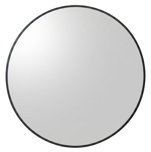Oglindă rotundă de perete cu ramă metalică, Ø 70 cm, neagră