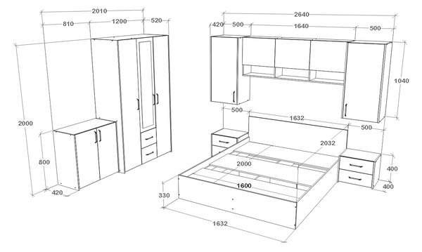 Set haaus V14, Pat 200 x 140 cm, Stejar Artisan/Argila