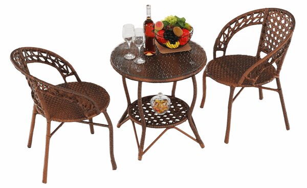 KONDELA Set de grădină din rattan 1 + 2, maro, JARUB