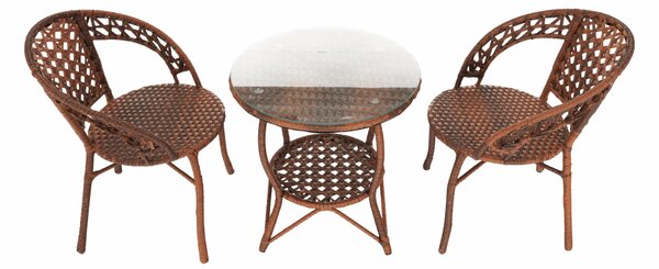 KONDELA Set de grădină din rattan 1 + 2, maro, JARUB