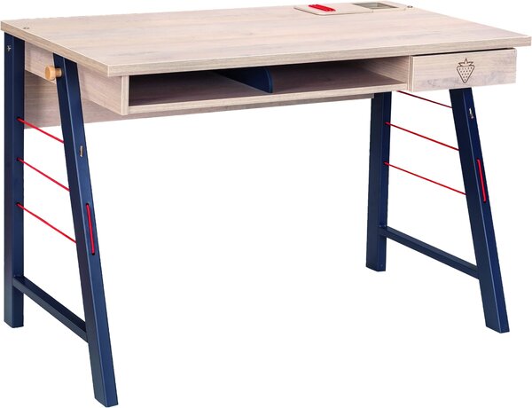 Masa de birou din pal si metal pentru tineret, baieti 12-24 ani, Trio Natur / Blue, l114xA64xH76 cm