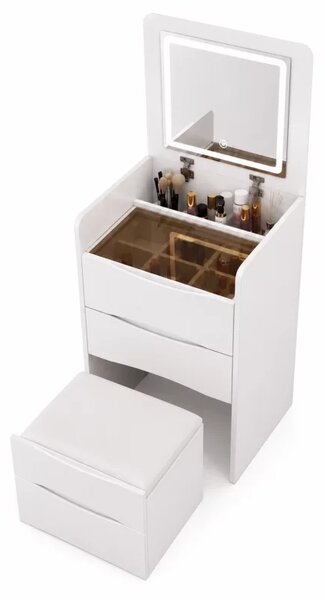 SET DIVA - Măsuță de machiaj compactă cu oglindă și spațiu de depozitare, White