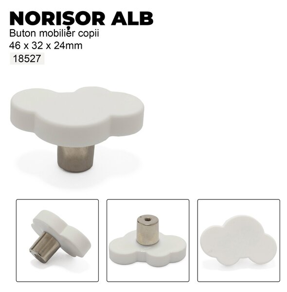 Buton mobilier copii Norisor alb, 46x32x24 mm