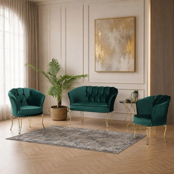 Set canapea Viena Homs textil verde-auriu,30703