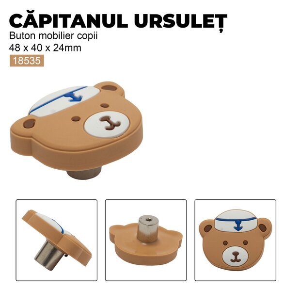 Buton mobilier copii Capitanul Ursulet, 48x40x24 mm