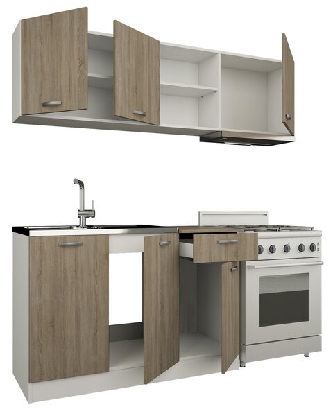 Set haaus Kara, Stejar Sonoma Inchis/Alb, L 180 cm