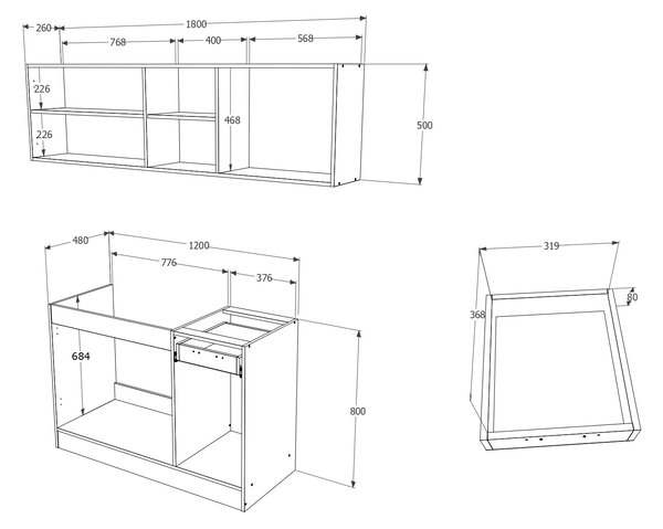 Set haaus Kara, Stejar Sonoma Inchis/Alb, L 180 cm